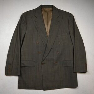 Vtg USA Double Breasted 43R Brown Green Glenn Check Wool Blazer Jacket Sport